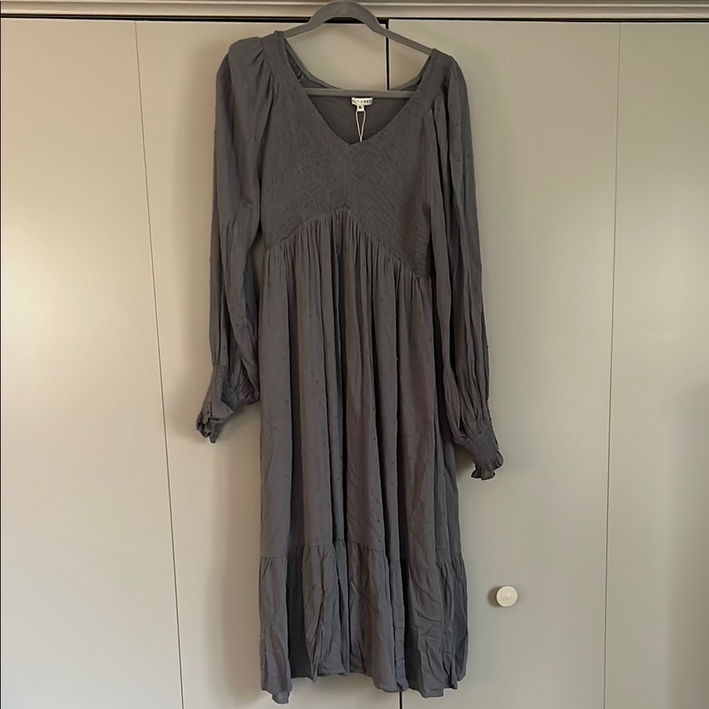 Baltic Born Dusty Blue Long Sleeve Tiered Sundress